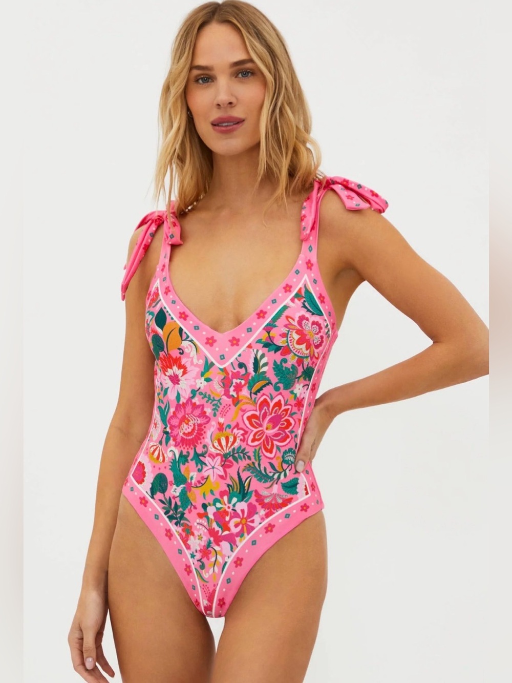 NWT Beach Riot Akira Pink Floral Tie-Shoulder One-Piece Swimsuit Large